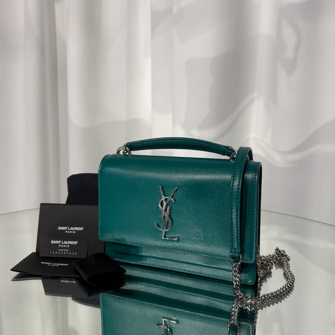 [정품] 생로랑 YSL 실버 모노그램 체인 월렛 선셋 미니백 상품이미지3