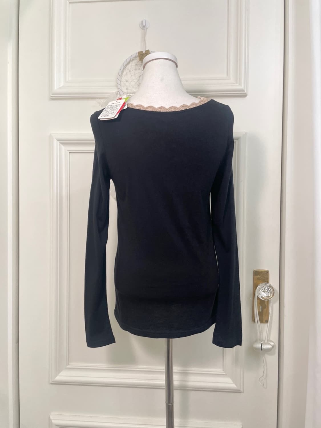 black cotton lace point long sleeve top 상품이미지3
