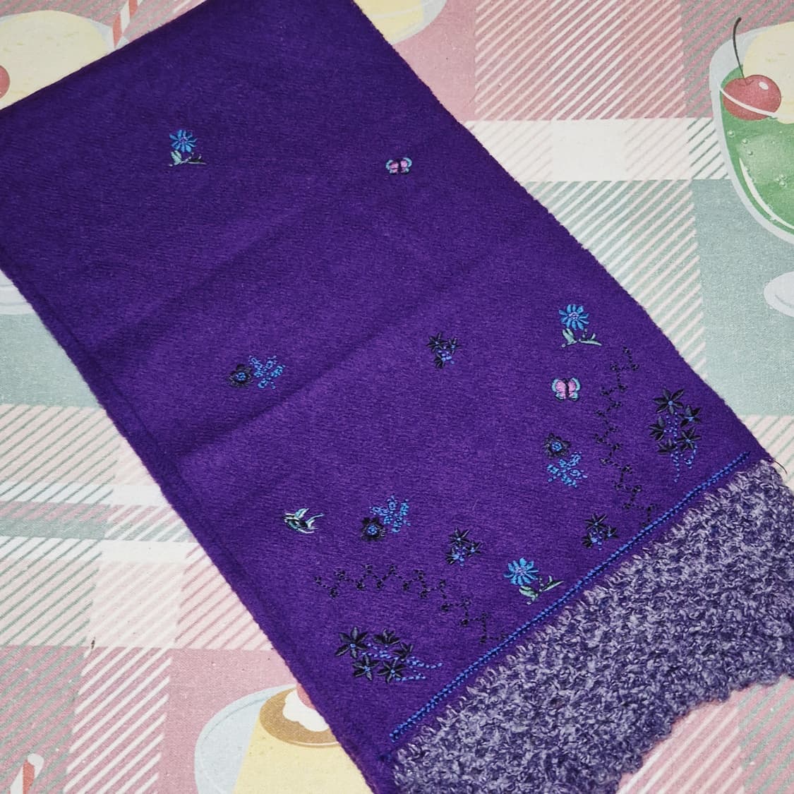 06s 안나수이 울 100% 퍼플 레이스 자수 머플러 상품이미지8