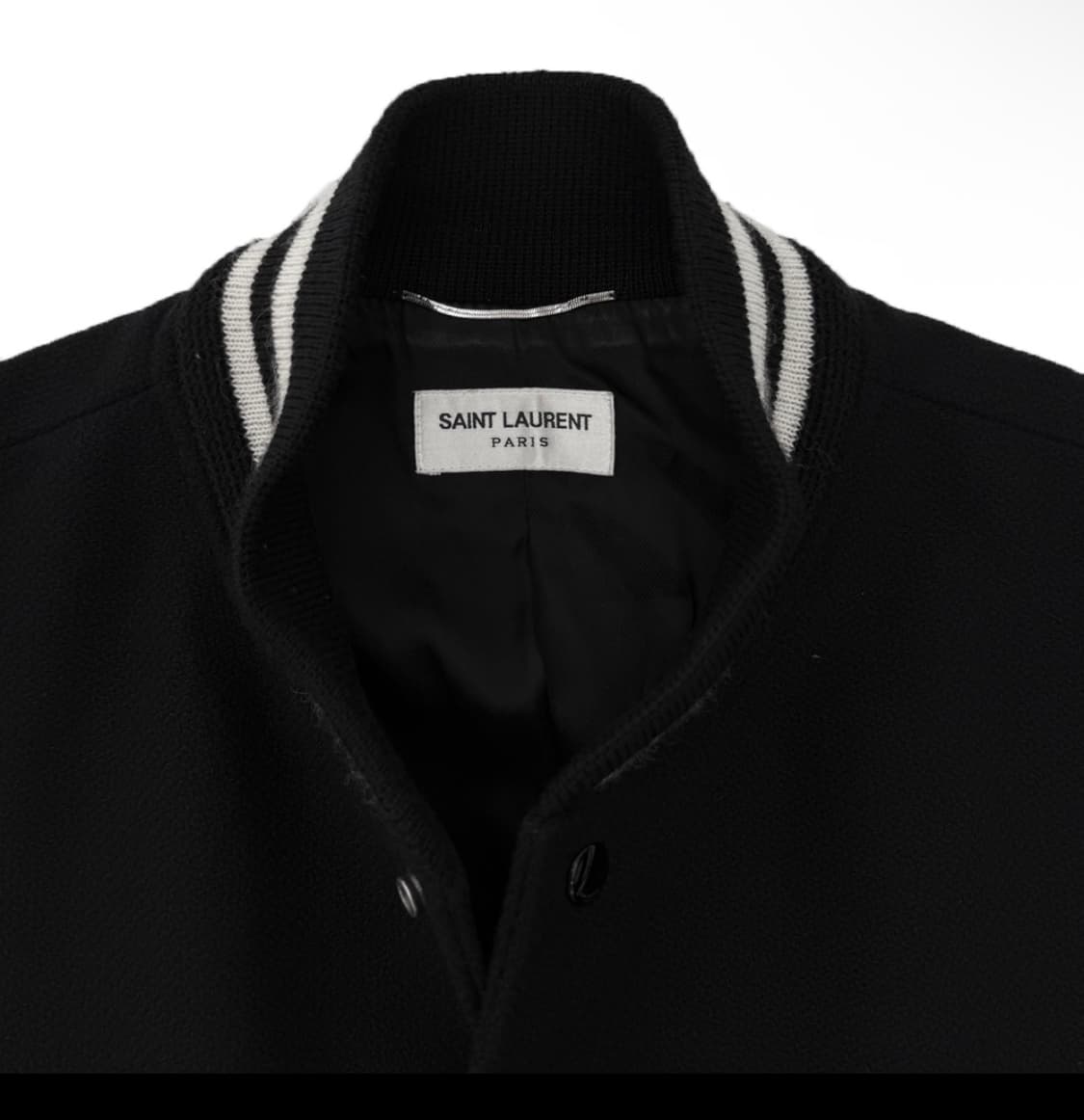 [52] 생로랑 남성 울 레더 클래식 테디 바시티 봄버 자켓 블랙 화이트 상품이미지4