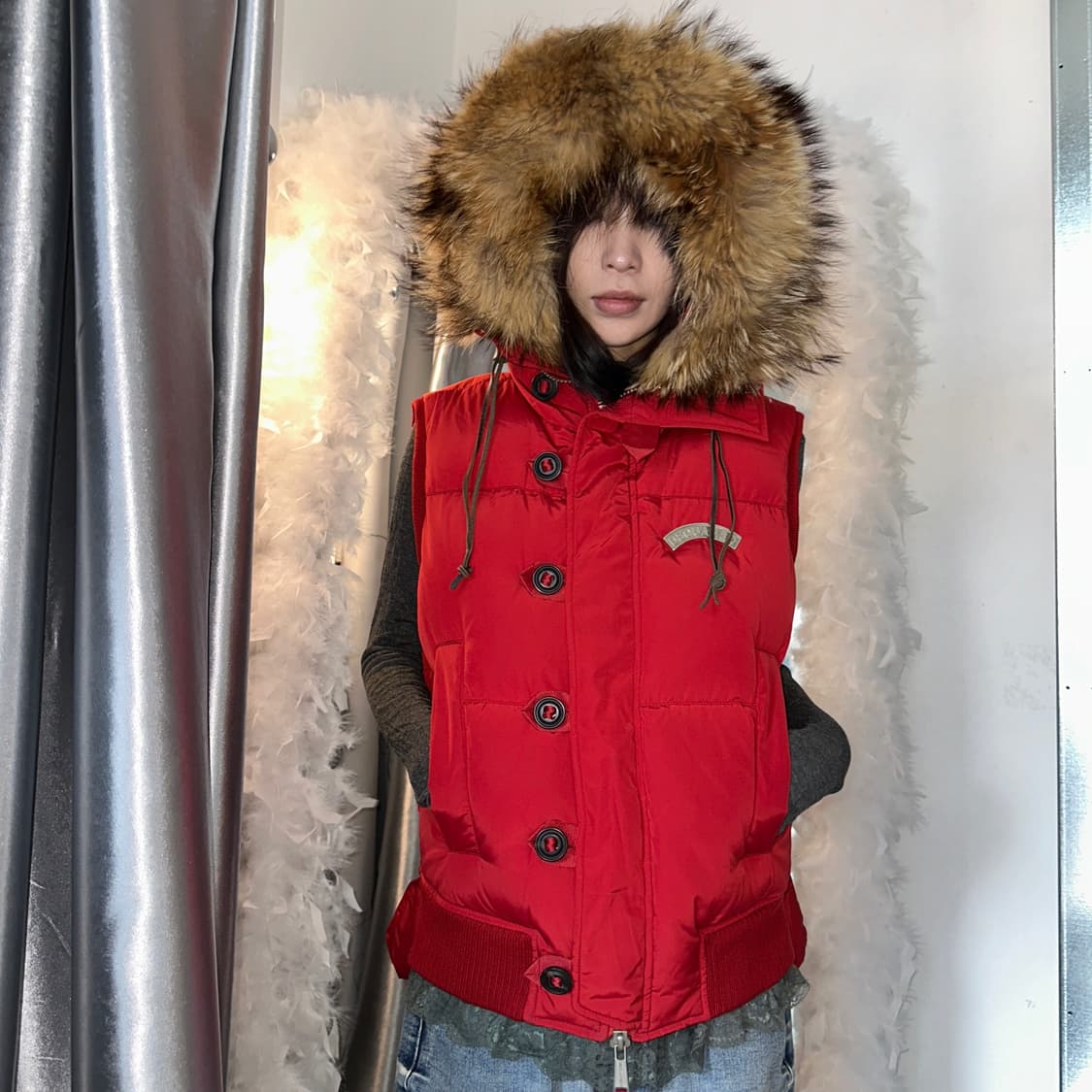 2000s 빈티지 디스퀘이드 퍼 크롭 패딩 베스트 상품이미지8