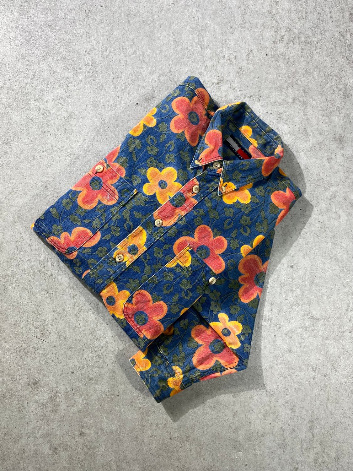 [L] 90s 타미힐피거 플라워 패턴 데님 셔츠 상품이미지1