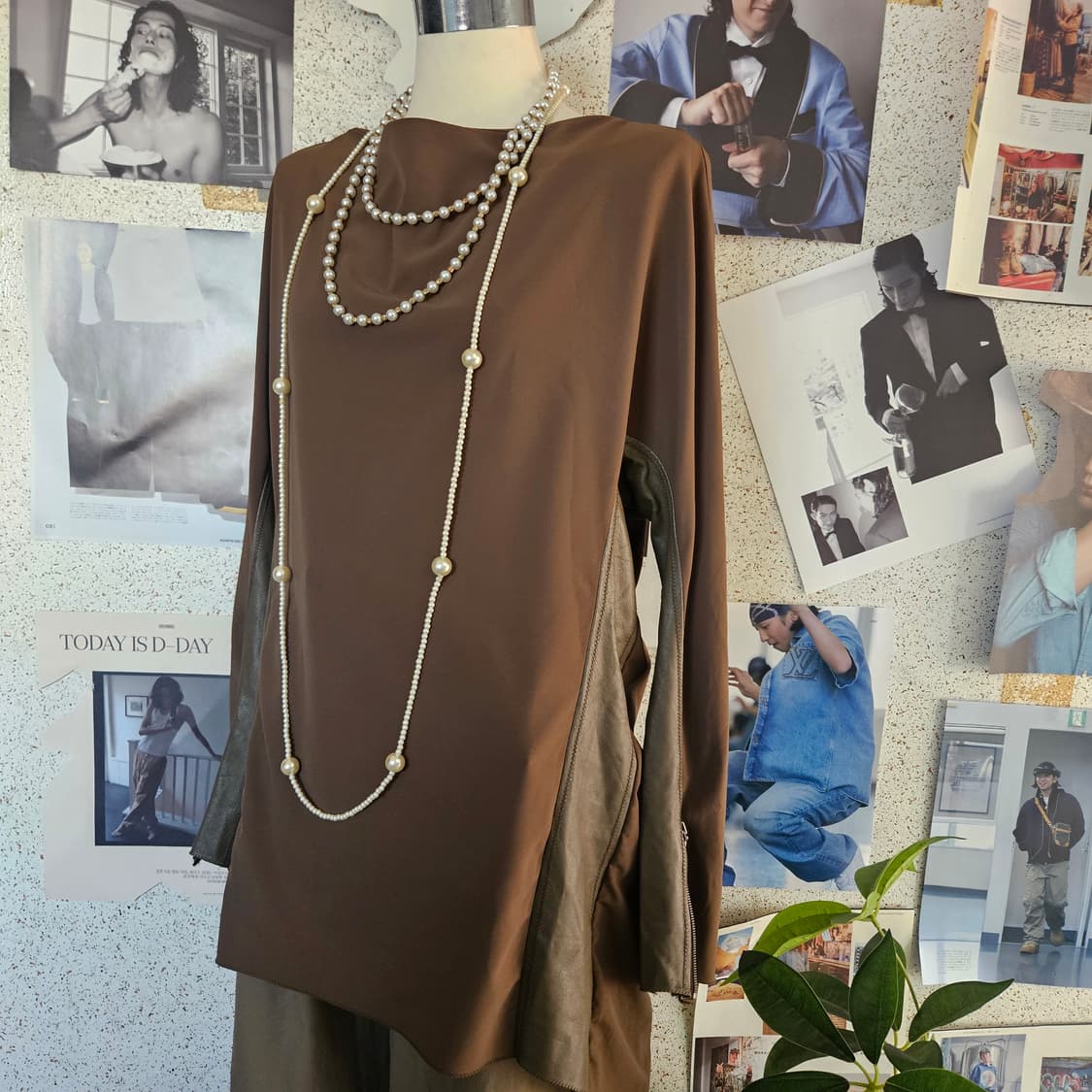 랑방 컬렉션(Lanvin) 카키 양가죽 견 레이어드 블라우스 상품이미지2