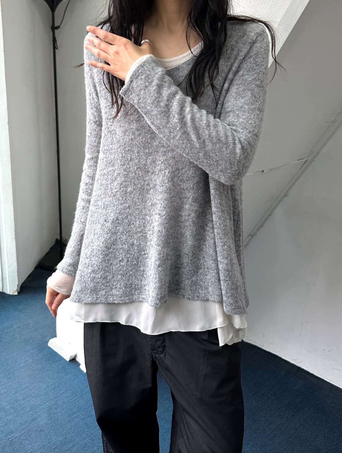 Layered design L/S loose knit top 상품이미지6