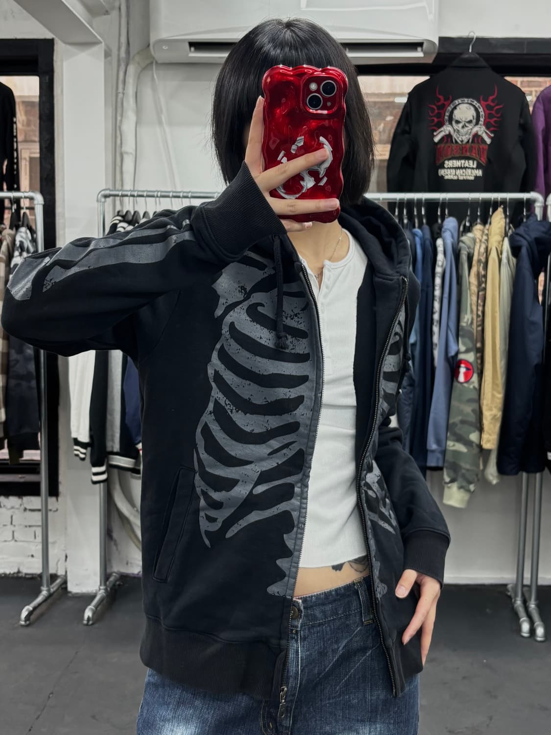 밴슨 레더 본 블랙 후드집업  상품이미지3