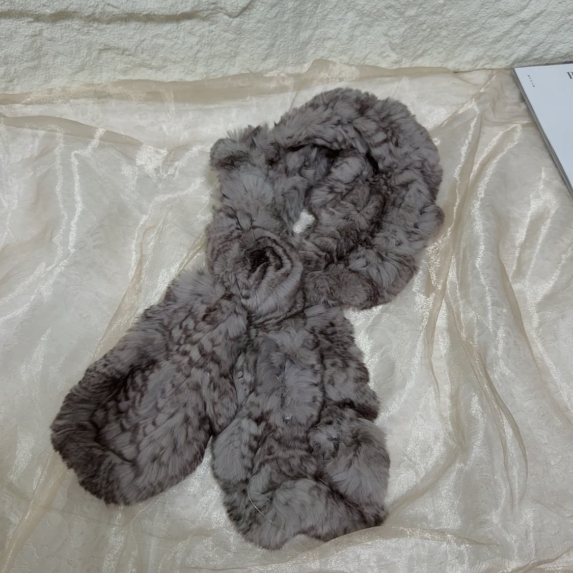 빈티지 래빗 토끼털 장미꽃 매듭 목도리 머플러 상품이미지3