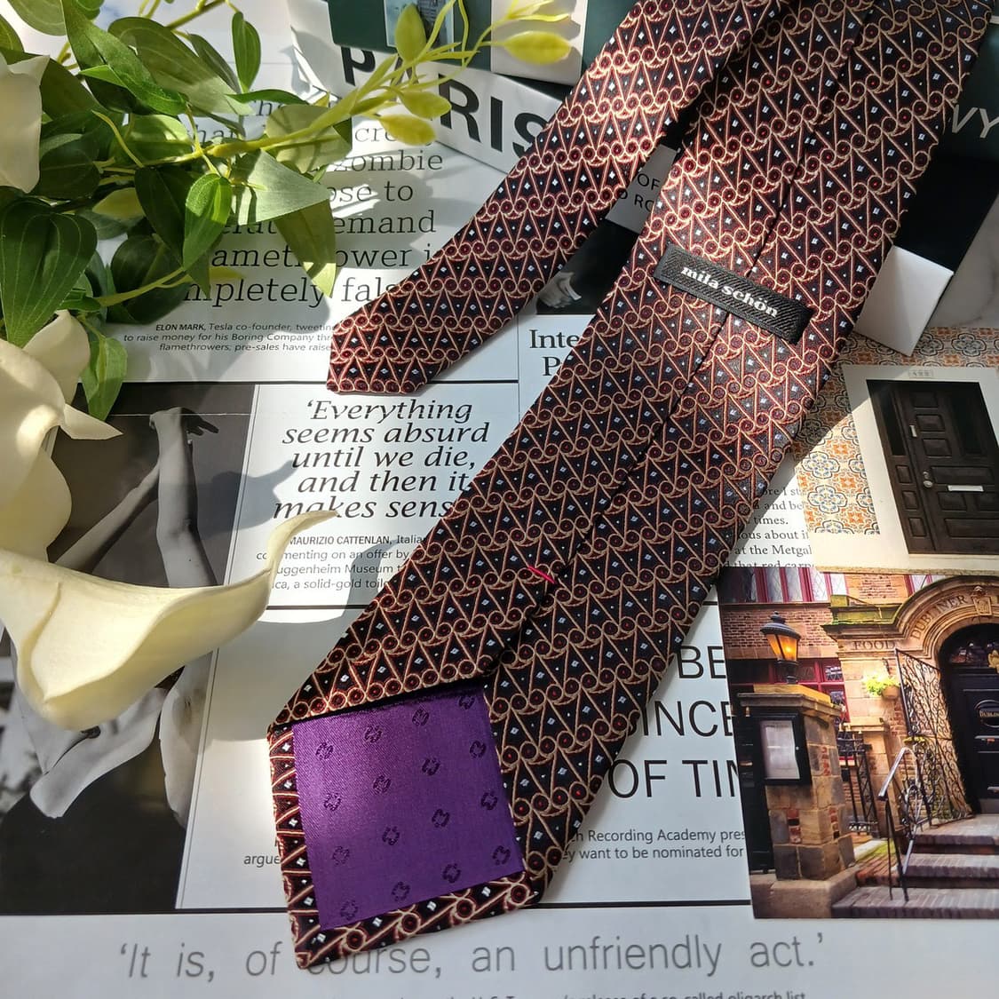 밀라숀 실크 브라운 기하 패턴 넥타이 8.5cm S~A+등급 e810
 상품이미지3