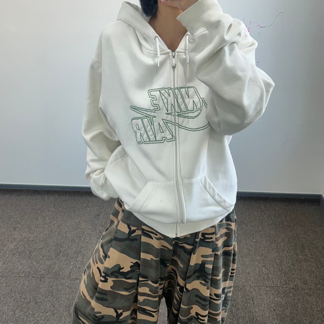 Nike 나이키 그린 스티치로고 아이보리 후드집업 상품이미지1