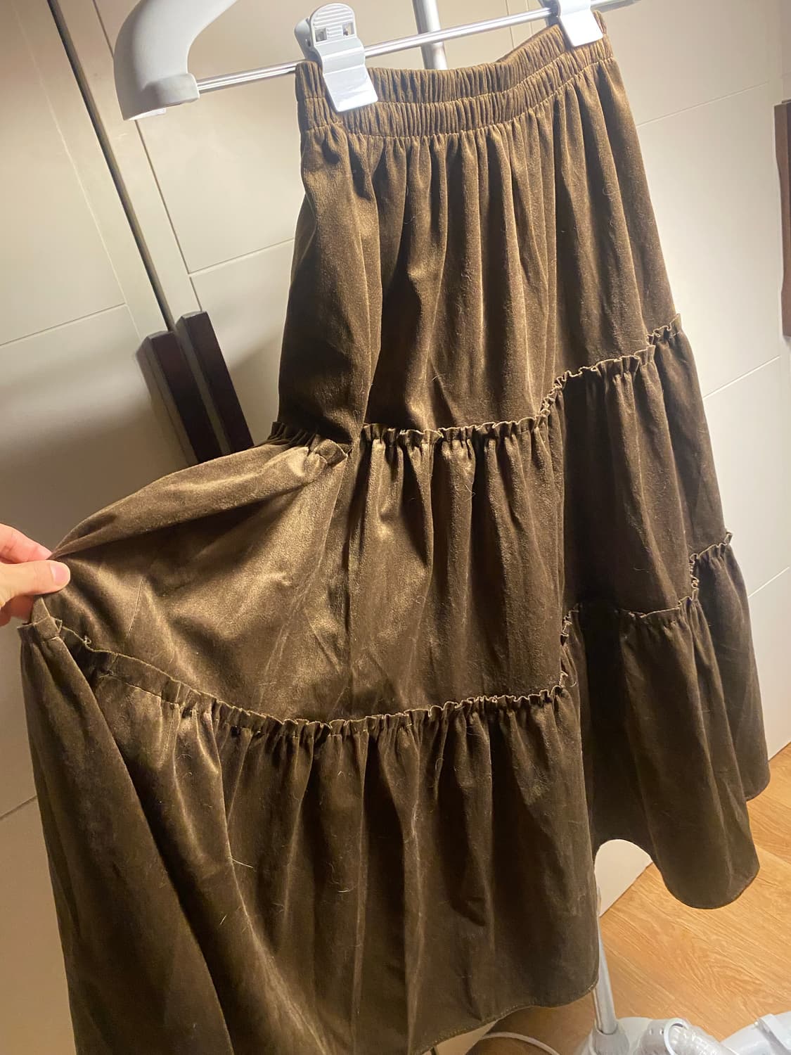 갈색 벨벳 캉캉 롱 스커트 상품이미지4
