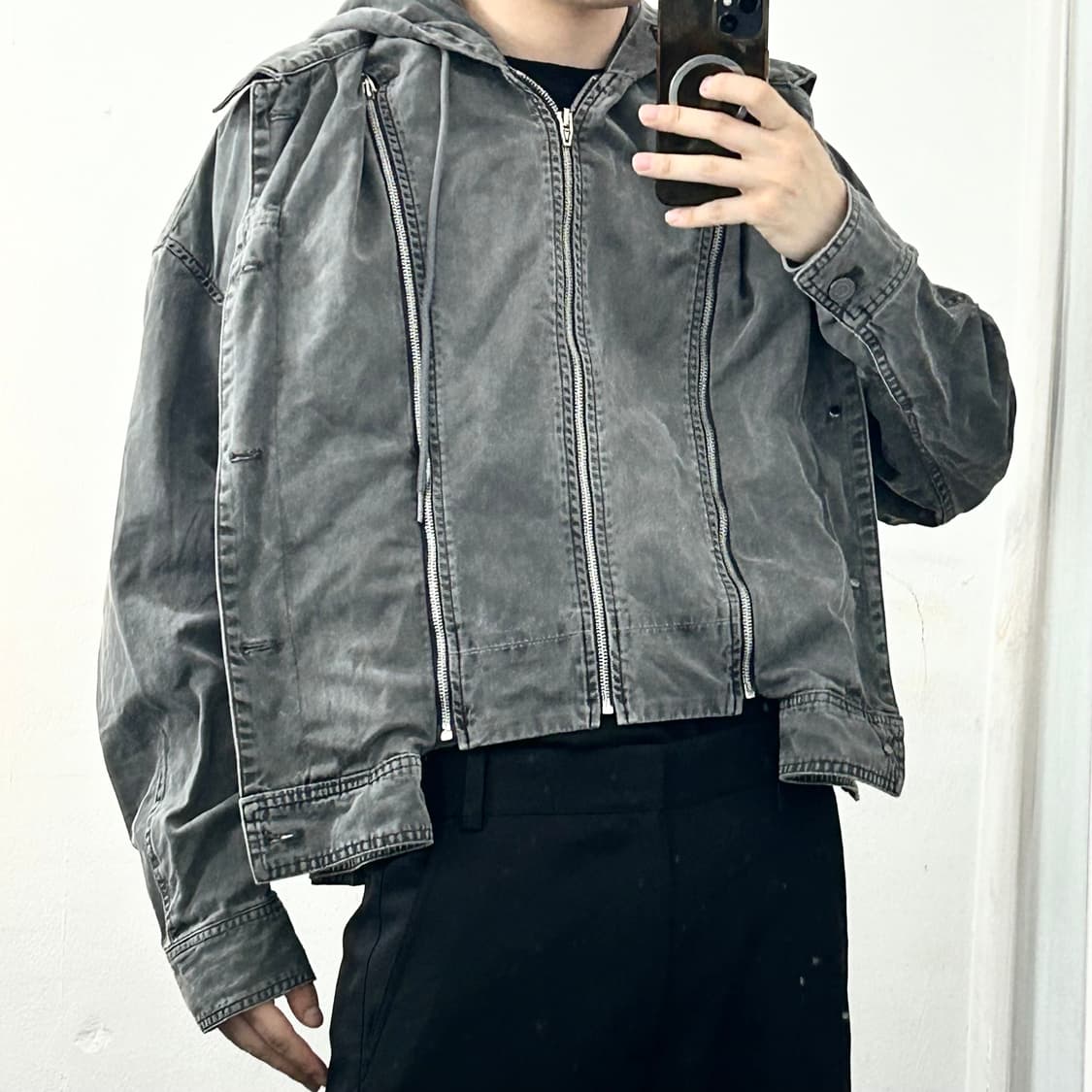 준지 22FW 3웨이 레이어드 흑청 후드 데님 자켓 상품이미지2