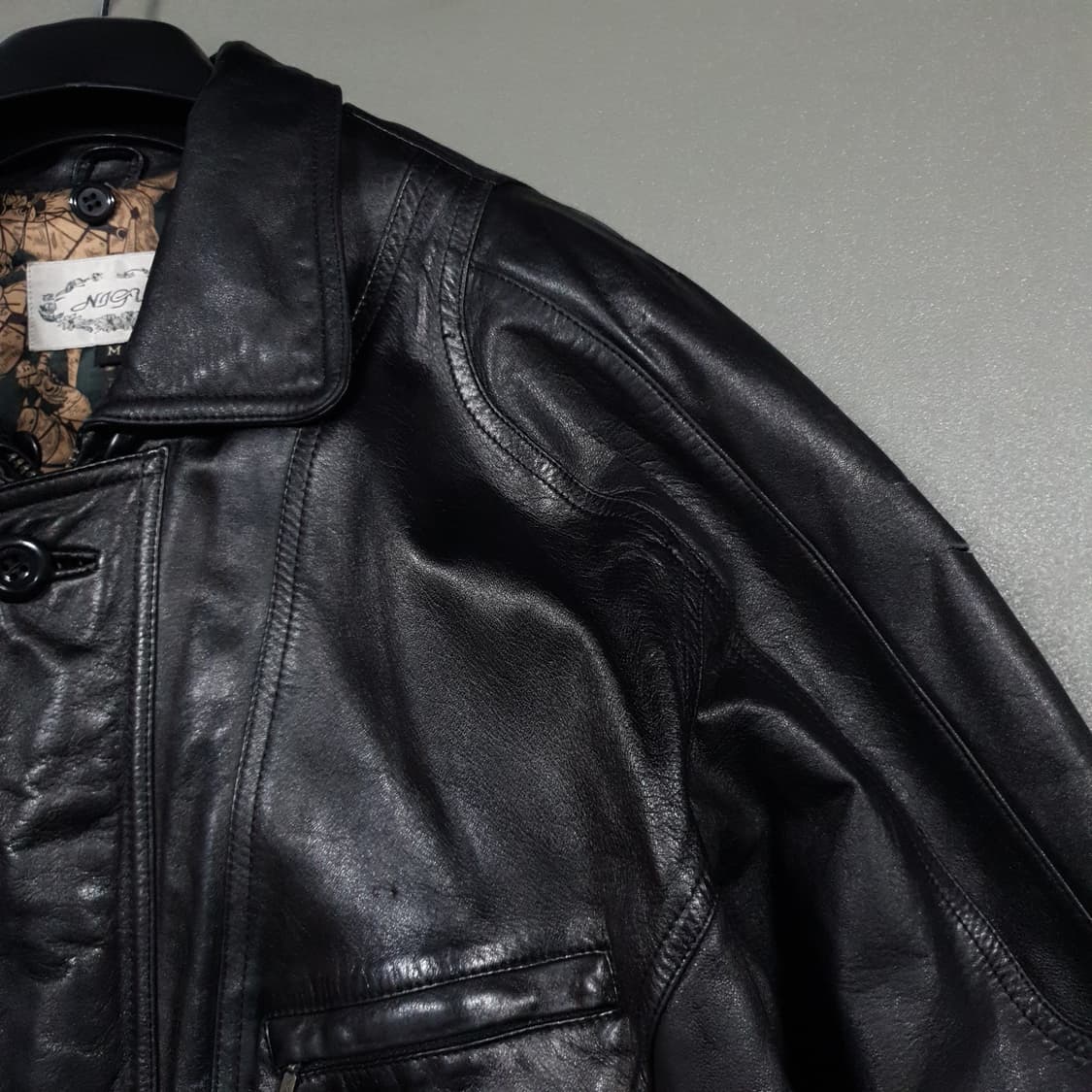 실측 L) VTG 90s 빈티지 램스킨 양가죽 100% 봄버 자켓 블랙 상품이미지2