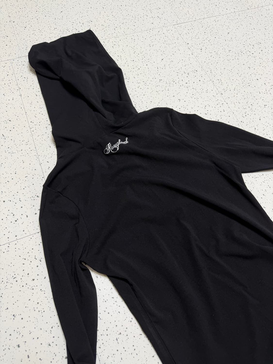 [새상품] 러프넥 가터 후디드 헨리 탑 블랙  상품이미지4