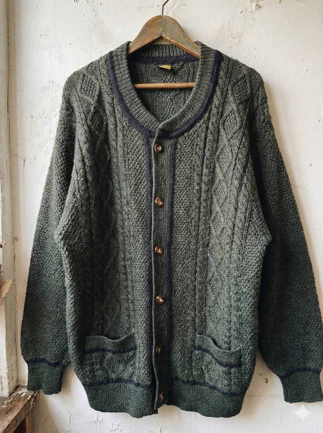 포레스트 그린 컬러에 티롤리안(Tyrolean) 가디건 상품이미지1