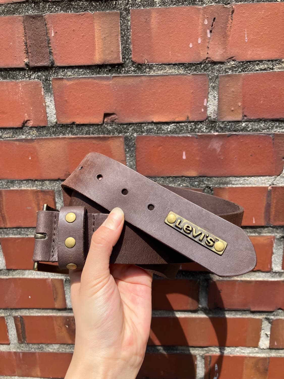 Levi’s 금속 플레이트 브라운 레더 벨트 상품이미지2