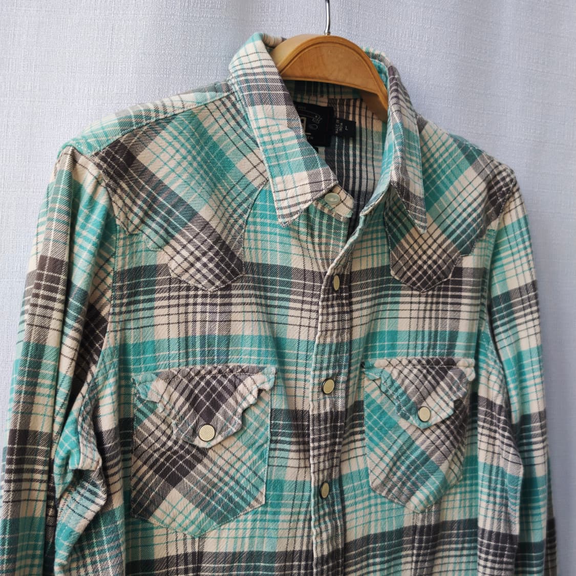 더블알엘 RRL 랄프로렌 플래드 웨스턴 셔츠 민트 차콜 그레이 L 상품이미지4