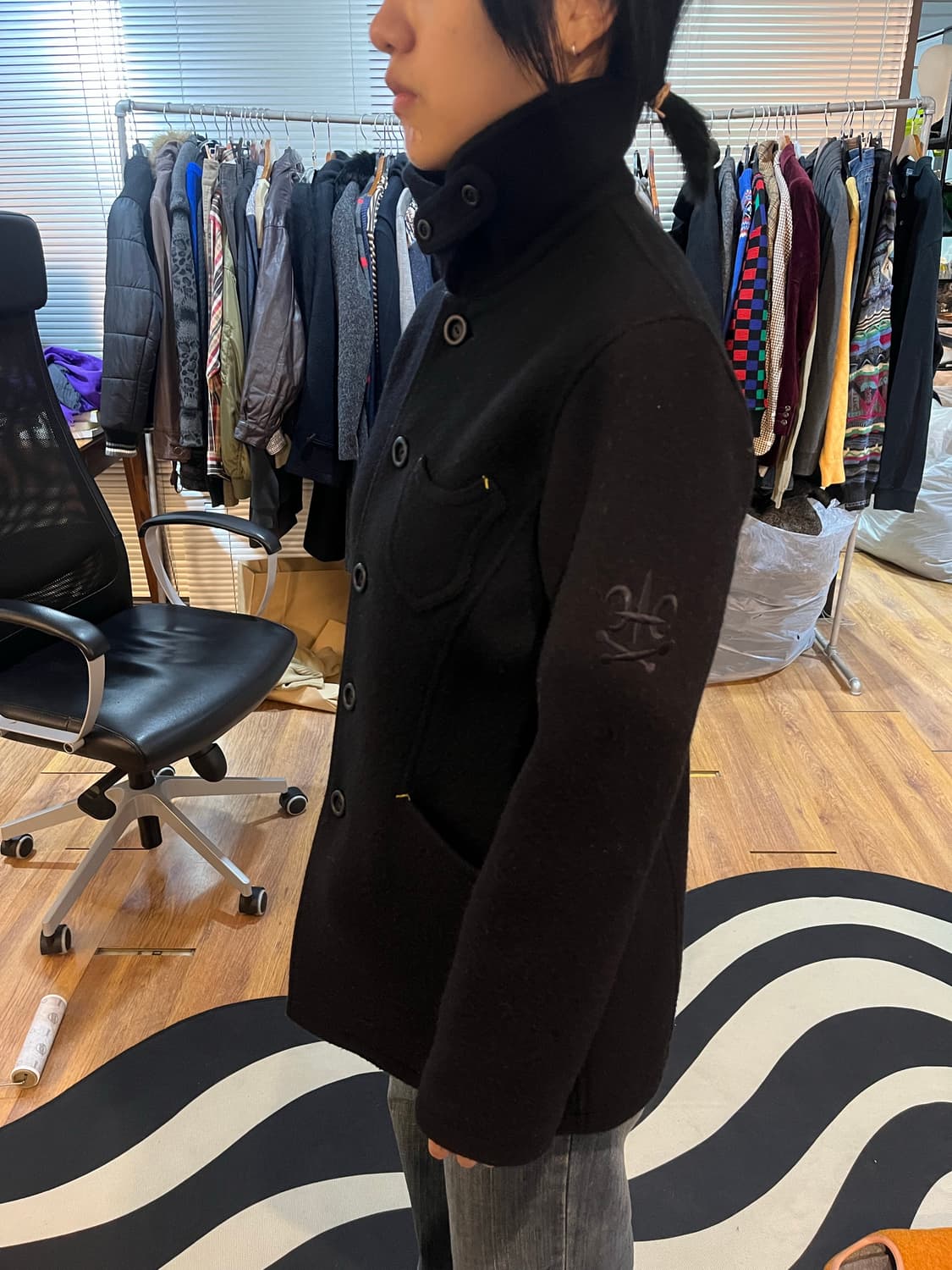 Vintage (maede in japan) 옐로우 스티치 하이넥 울자켓 상품이미지9