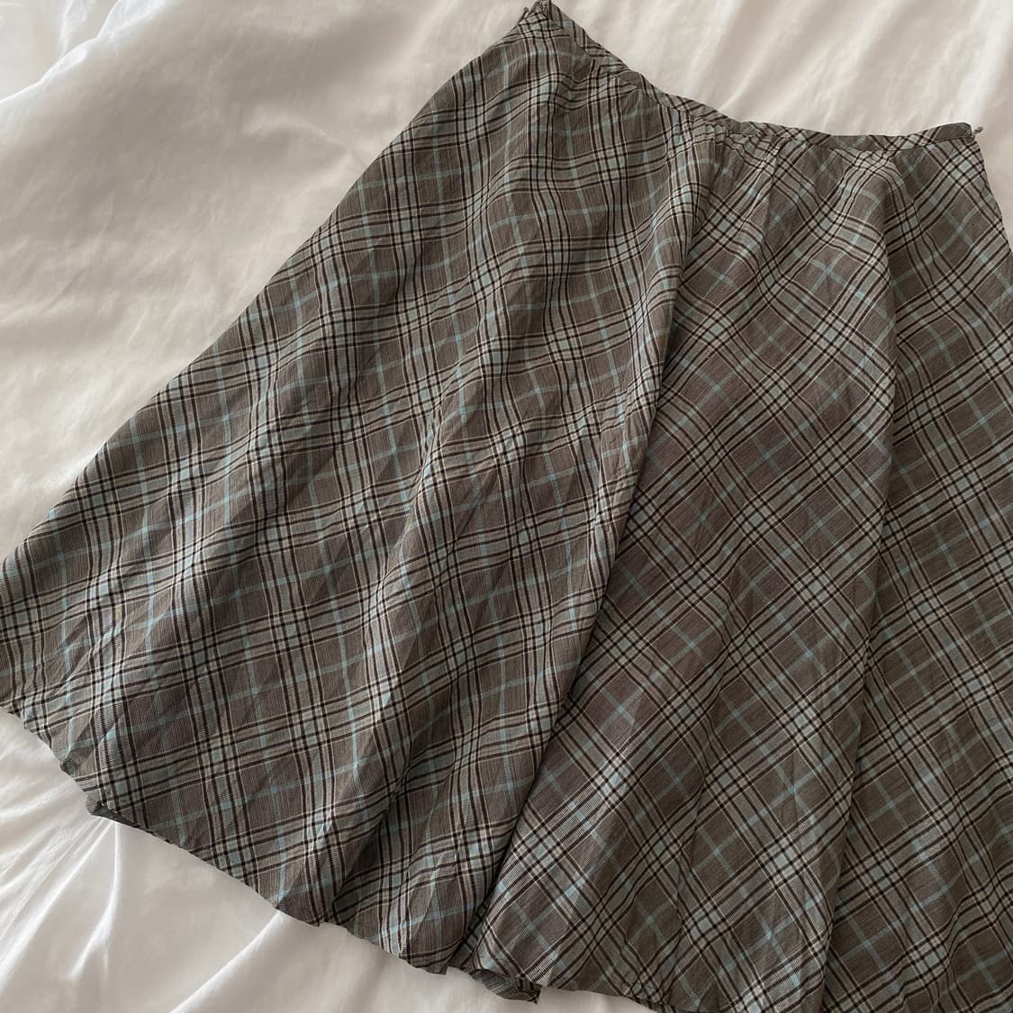 빈티지 체크 미디 스커트 / 브라운 민트 플레어 상품이미지3