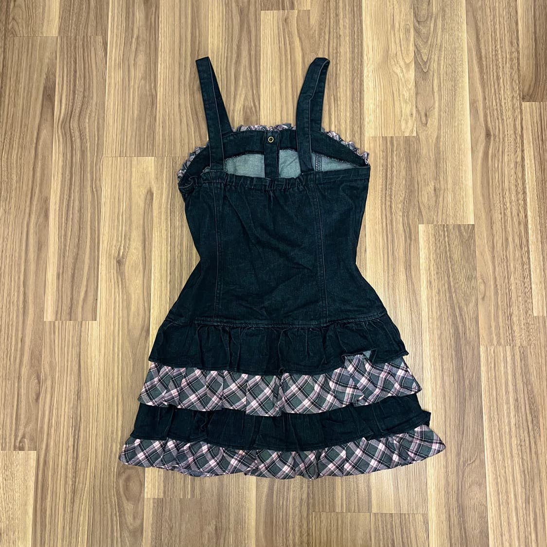 멜빵 청치마 원피스 체크 리본 하트  상품이미지2