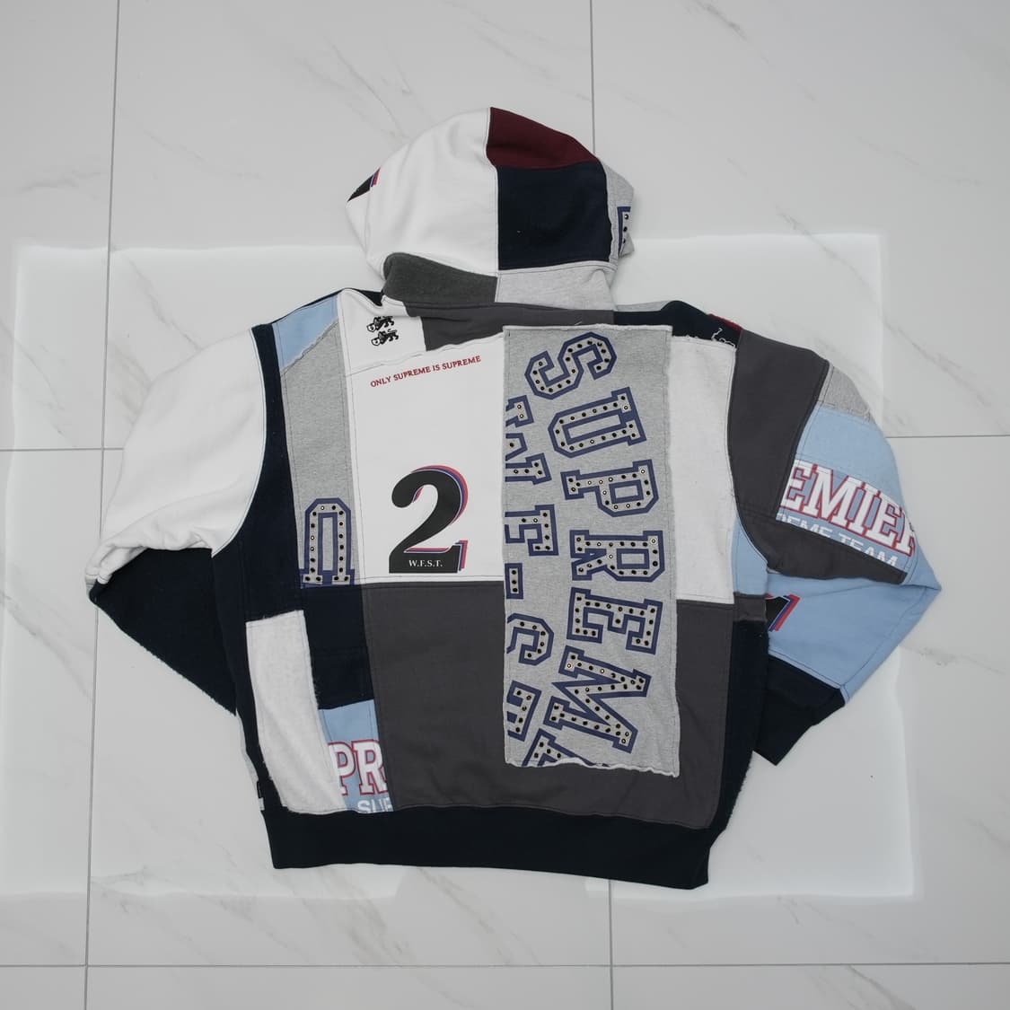 [L] 슈프림 패치워크 집업 후드 스웨트셔츠 네이비 상품이미지5