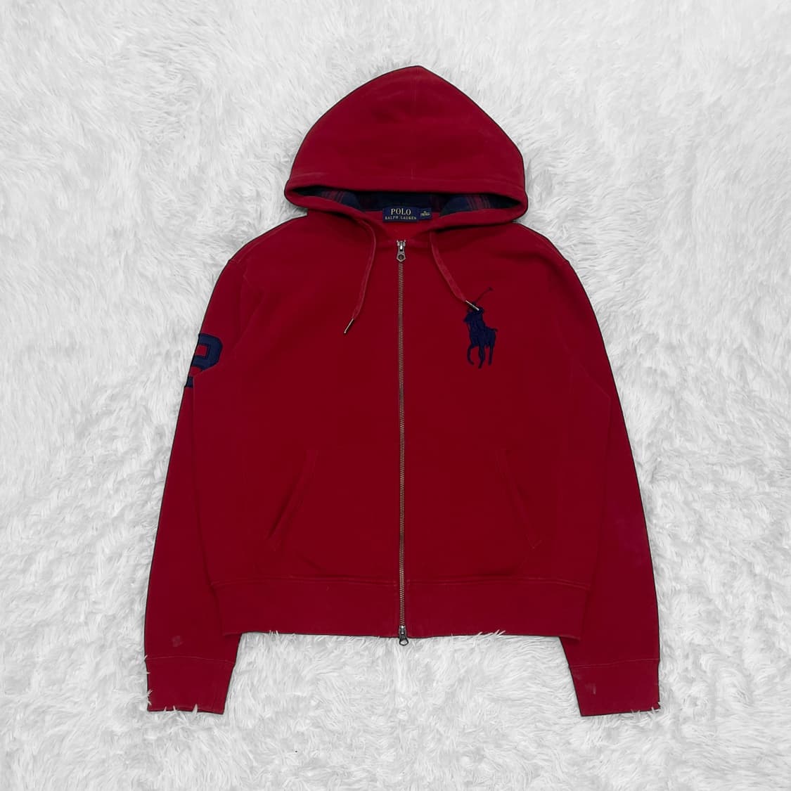 폴로 랄프로렌 빅 포니 체크 후드집업 레드 상품이미지2