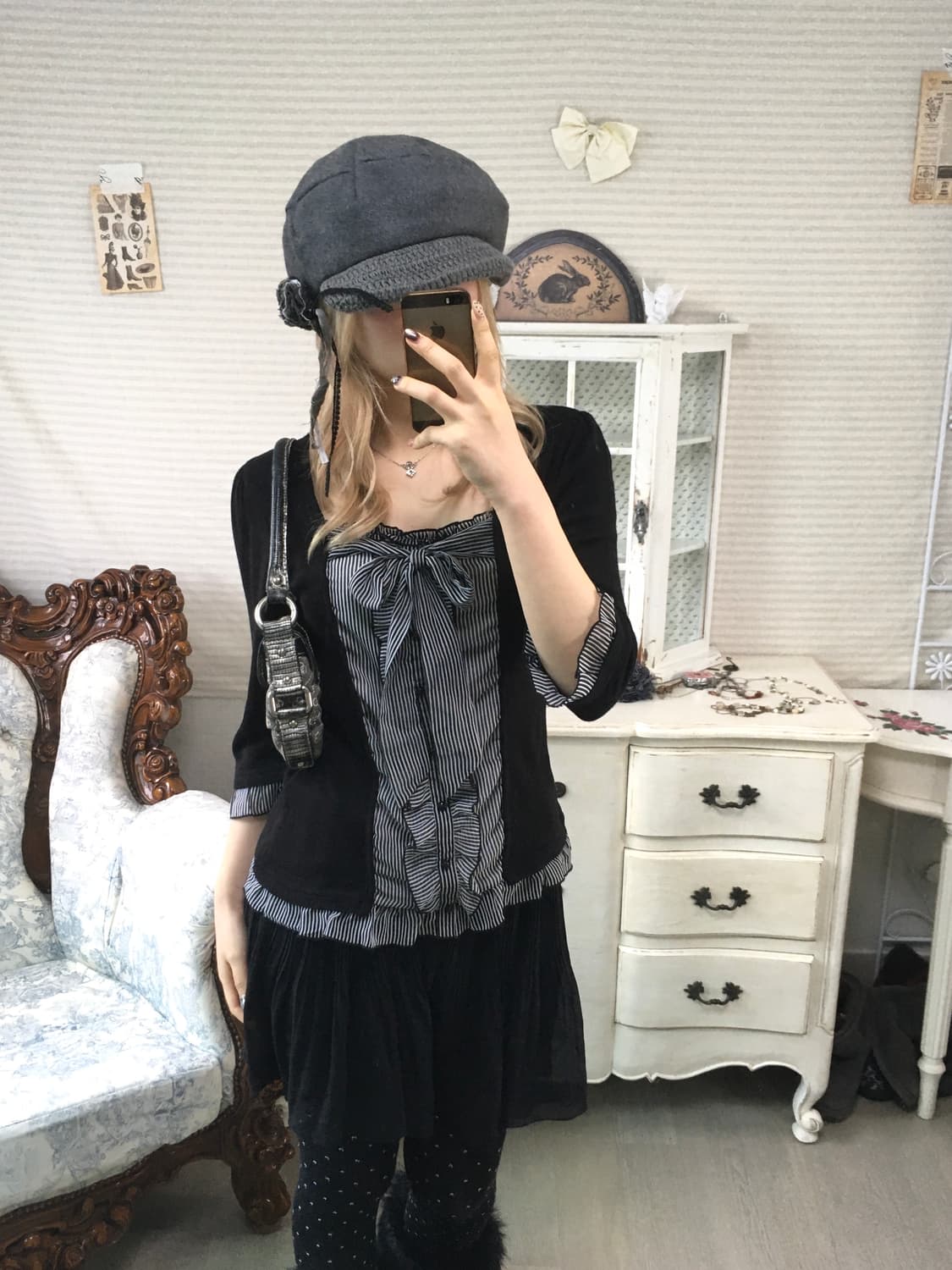 일본빈티지 로걀 러플 리본 블라우스 상품이미지4