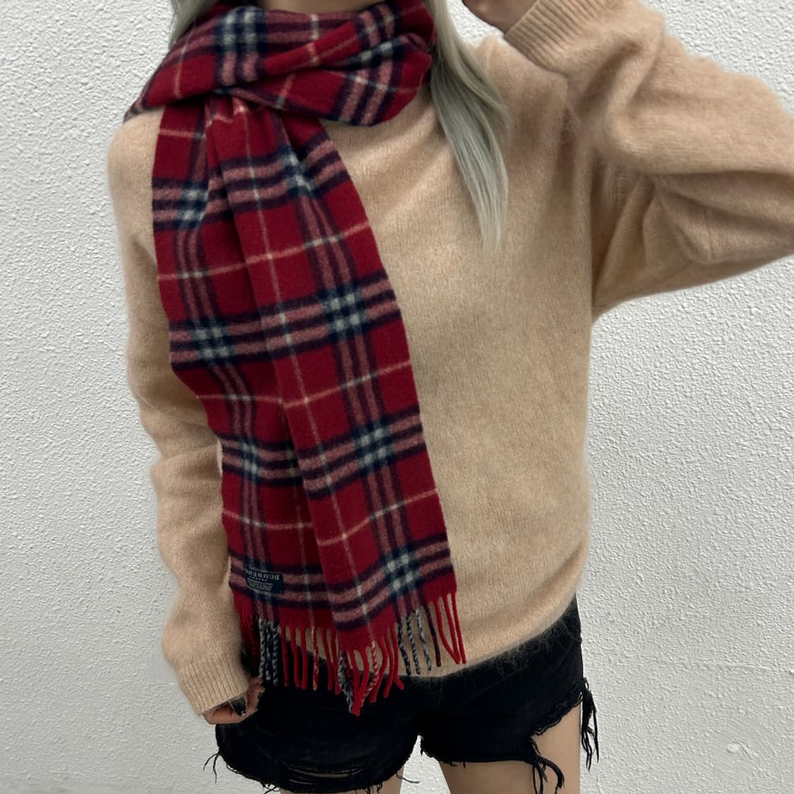 버버리 레드 노바체크 홀스 램스울 머플러 상품이미지2