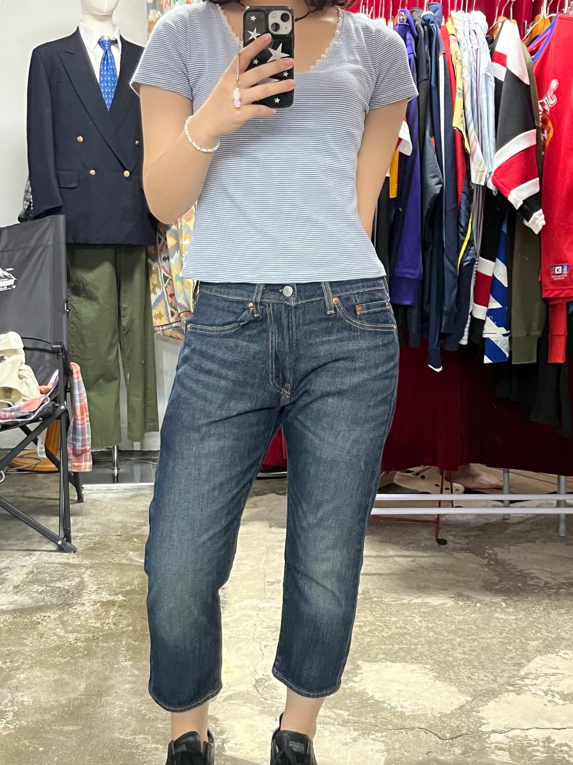 (새 상품) Levi’s 505 진청 8부 데님 28 상품이미지3