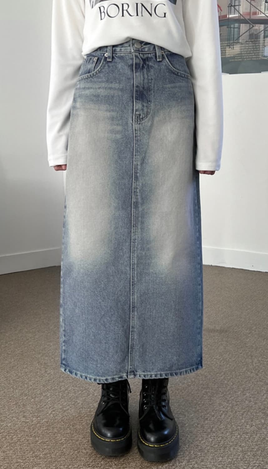 블랙업 제레미 워싱 데님스커트 상품이미지1