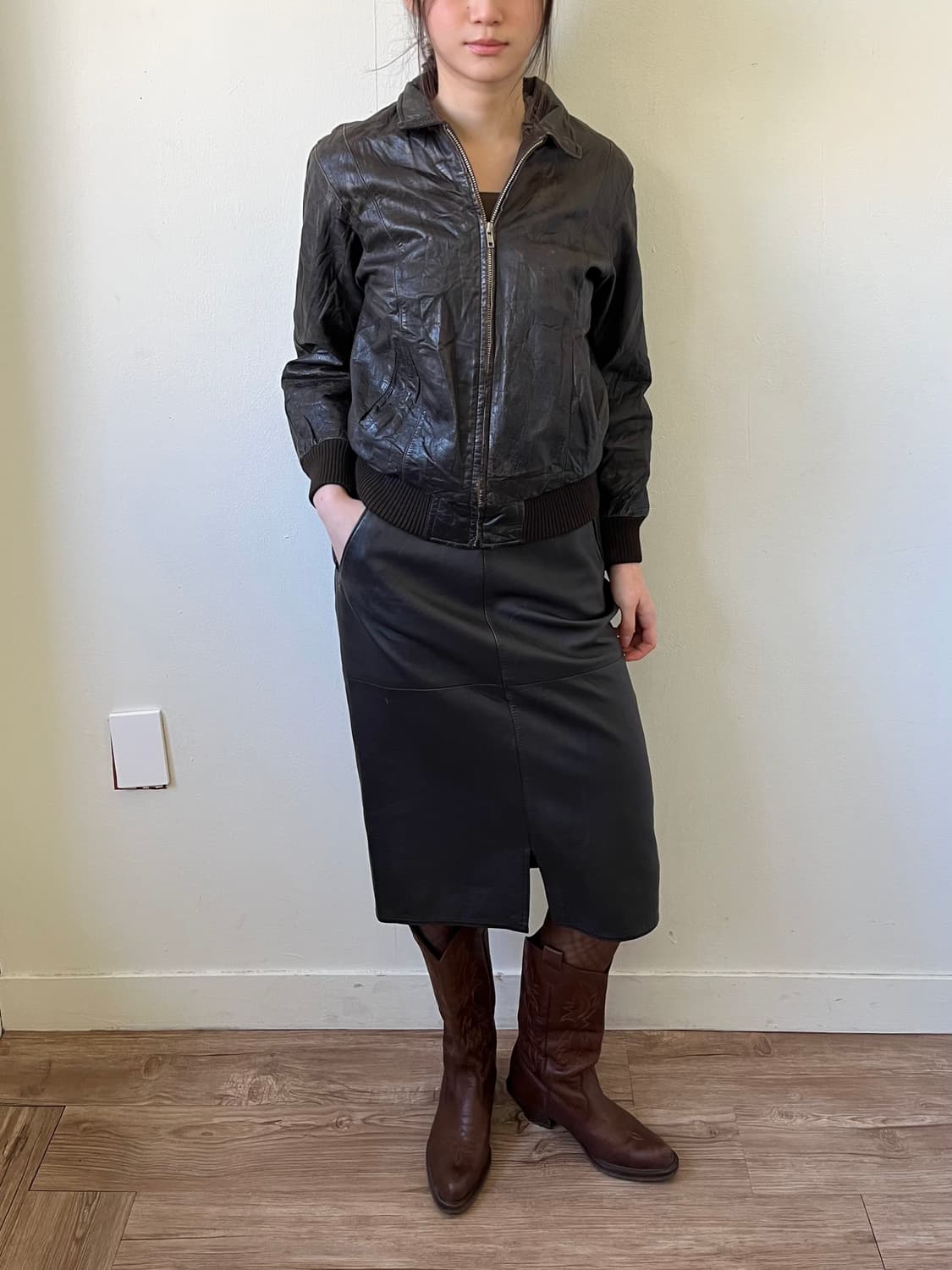 90‘s THREE MEN 브라운 레더자켓 상품이미지6