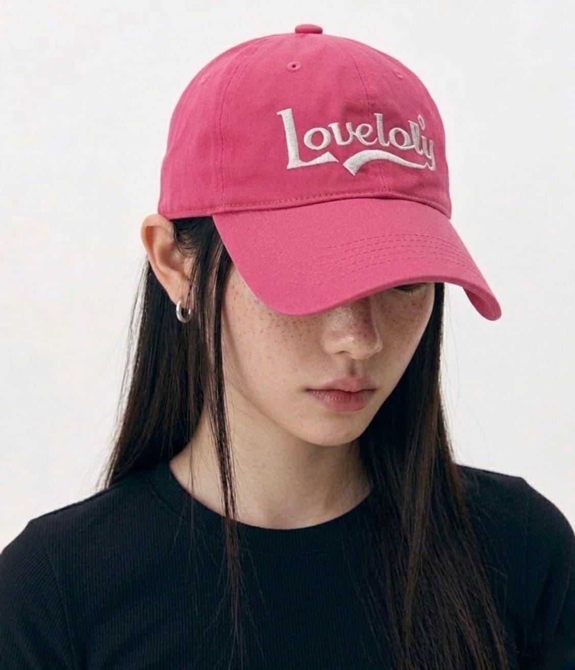 LOLY LOVE LOLY 핑크 실버자수 볼캡 모자 상품이미지1