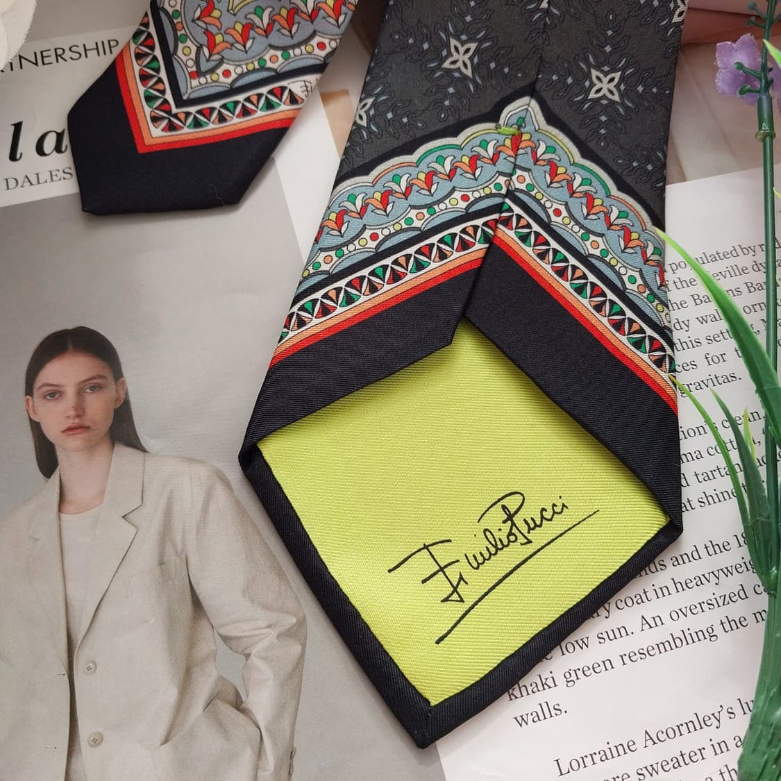 에밀리오 푸치 실크 그레이&블랙 패턴 넥타이 8.9cm A등급 K1360 상품이미지6