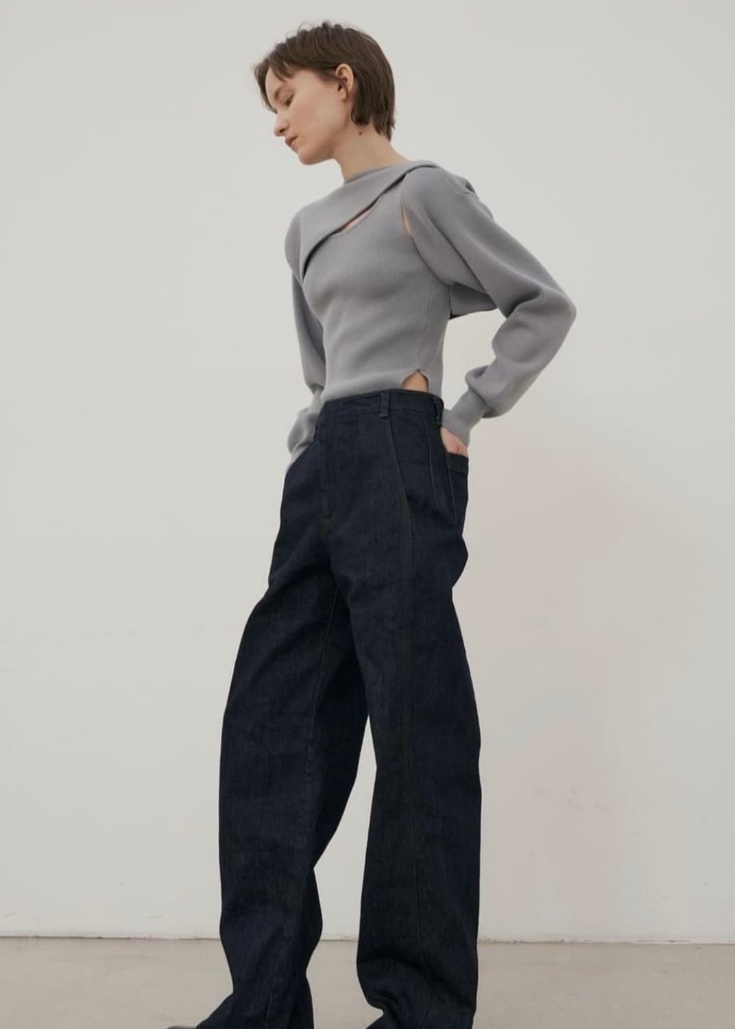 에핑글러 볼레로 세트 니트 데님그레이 상품이미지4
