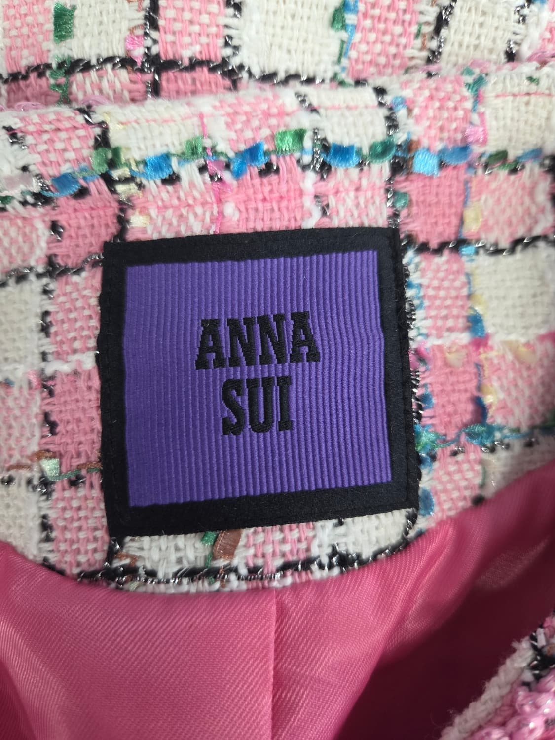 ANNA SUI 안나수이 핑크 체크 트위드 노카라 자켓 상품이미지6
