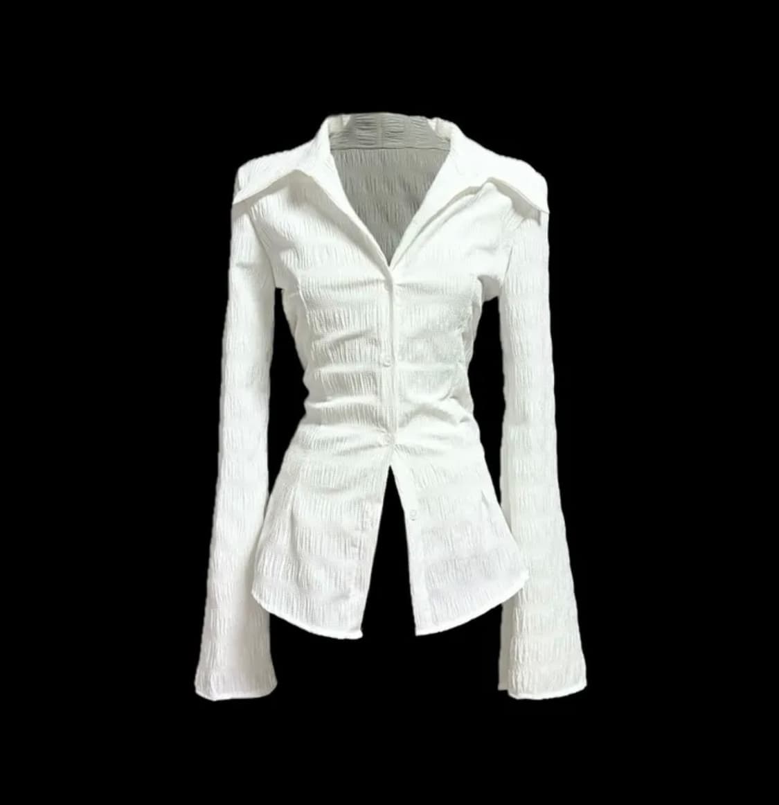 SOULSCOLOR 스텔라 링클 벨슬리브 롱 셔츠 – 화이트 상품이미지1