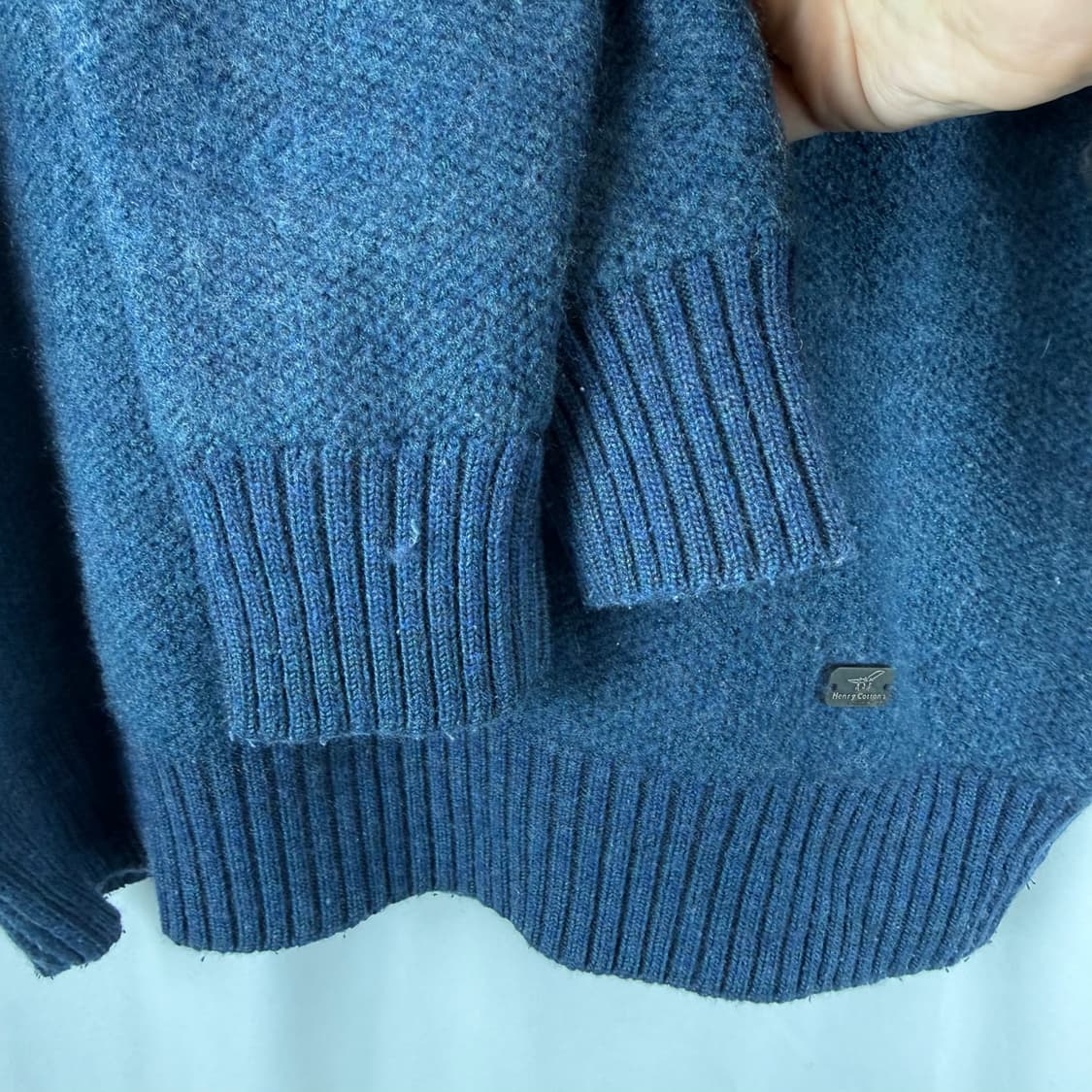 100) 핸리코튼 우먼스 하프집 울 니트 블루 상품이미지5