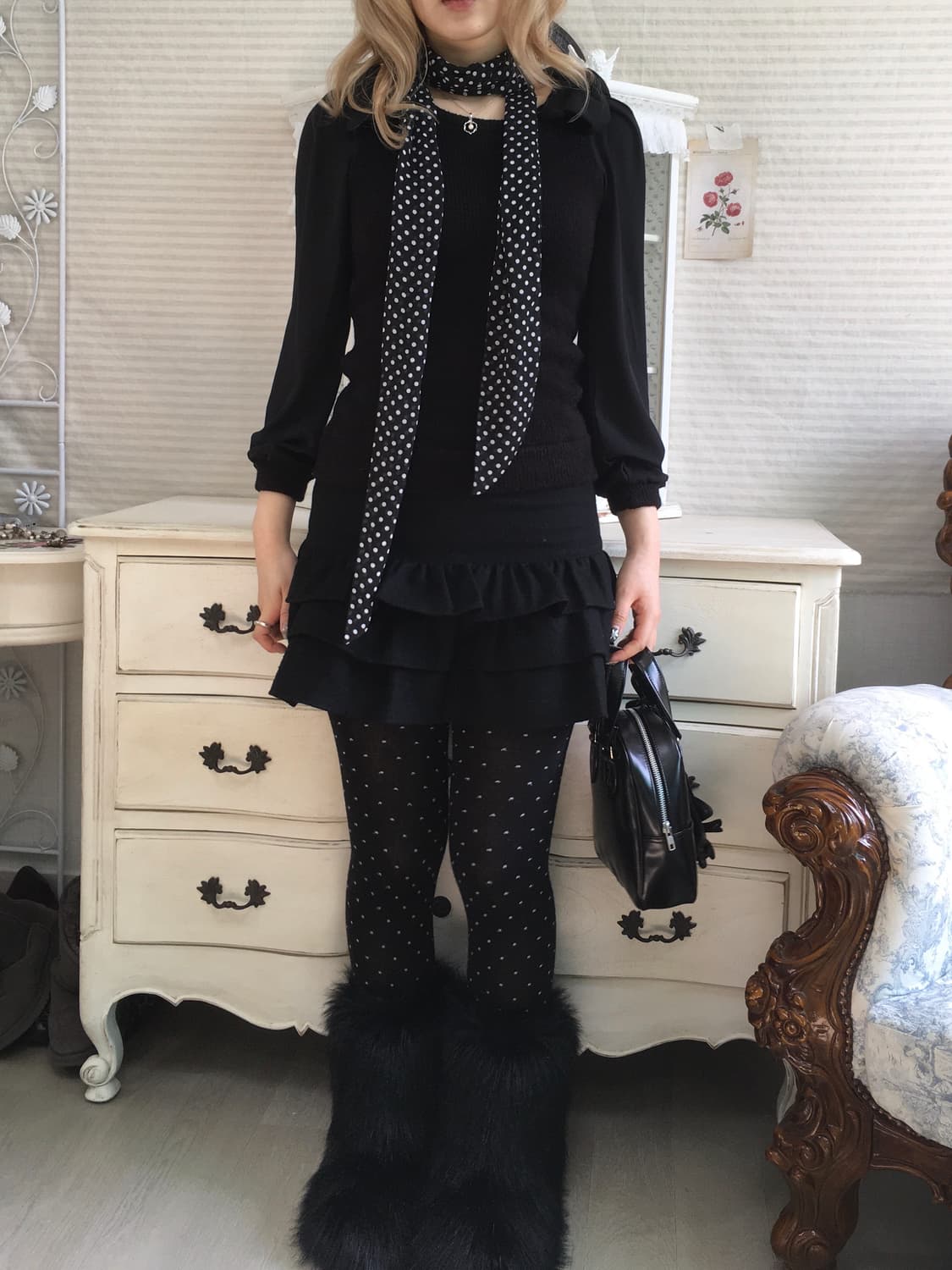 jpn vintage black ribbon knit blouse 상품이미지6