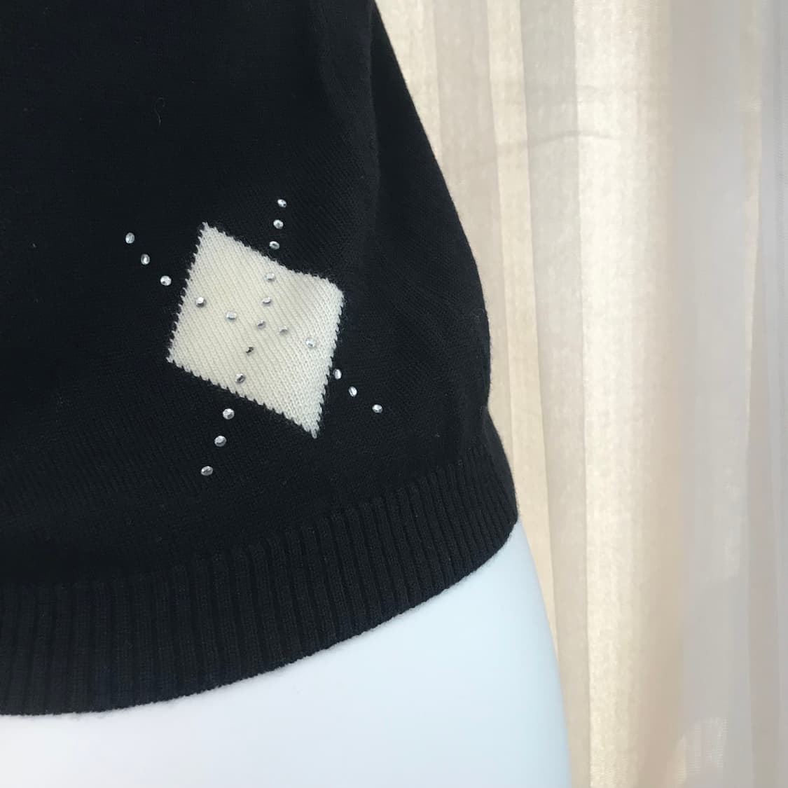 큐빅 아가일 터틀넥 반팔 니트탑 갸루 헤이세이 상품이미지6