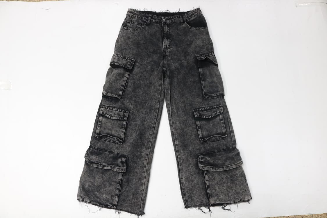빈티지 블랙 워싱 컷오프 멀티 포켓 카고 데님 팬츠 상품이미지2