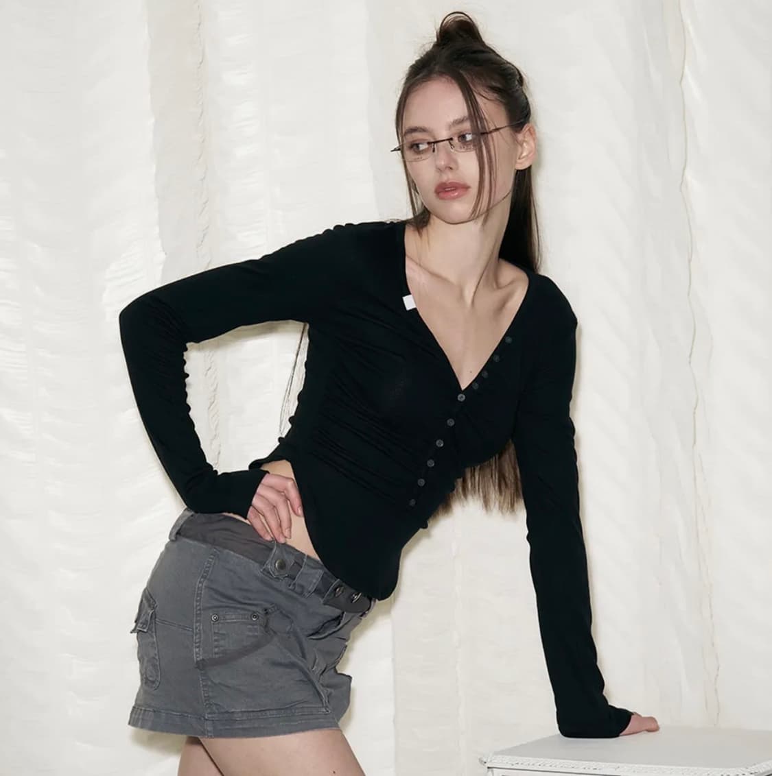 플노팔 니나 버튼 롱슬리브 블랙 상품이미지1