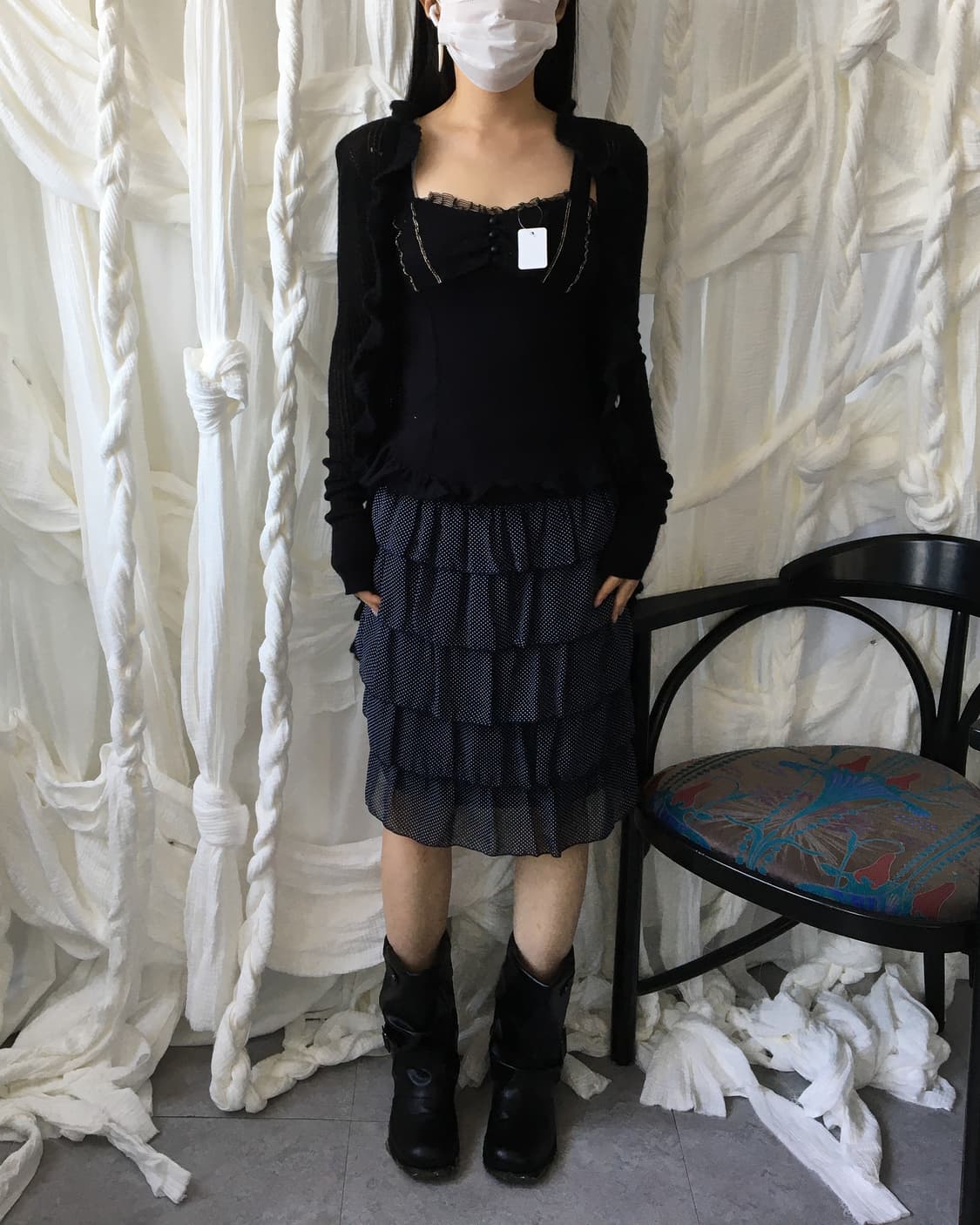 Tied frill point knit cardigan 상품이미지5