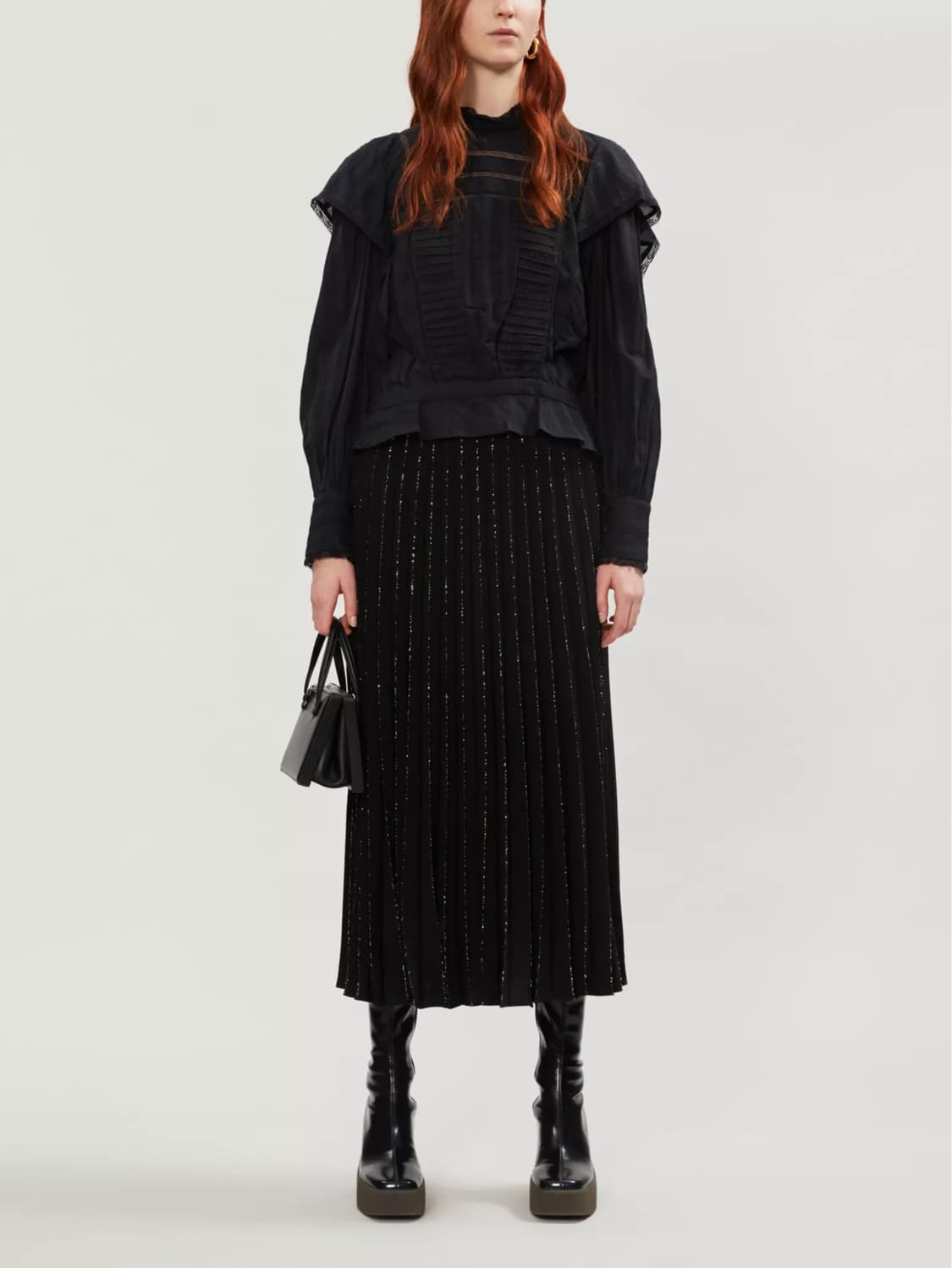 (새상품) 산드로 골드 글리터 플리츠 롱스커트 1사이즈 상품이미지1