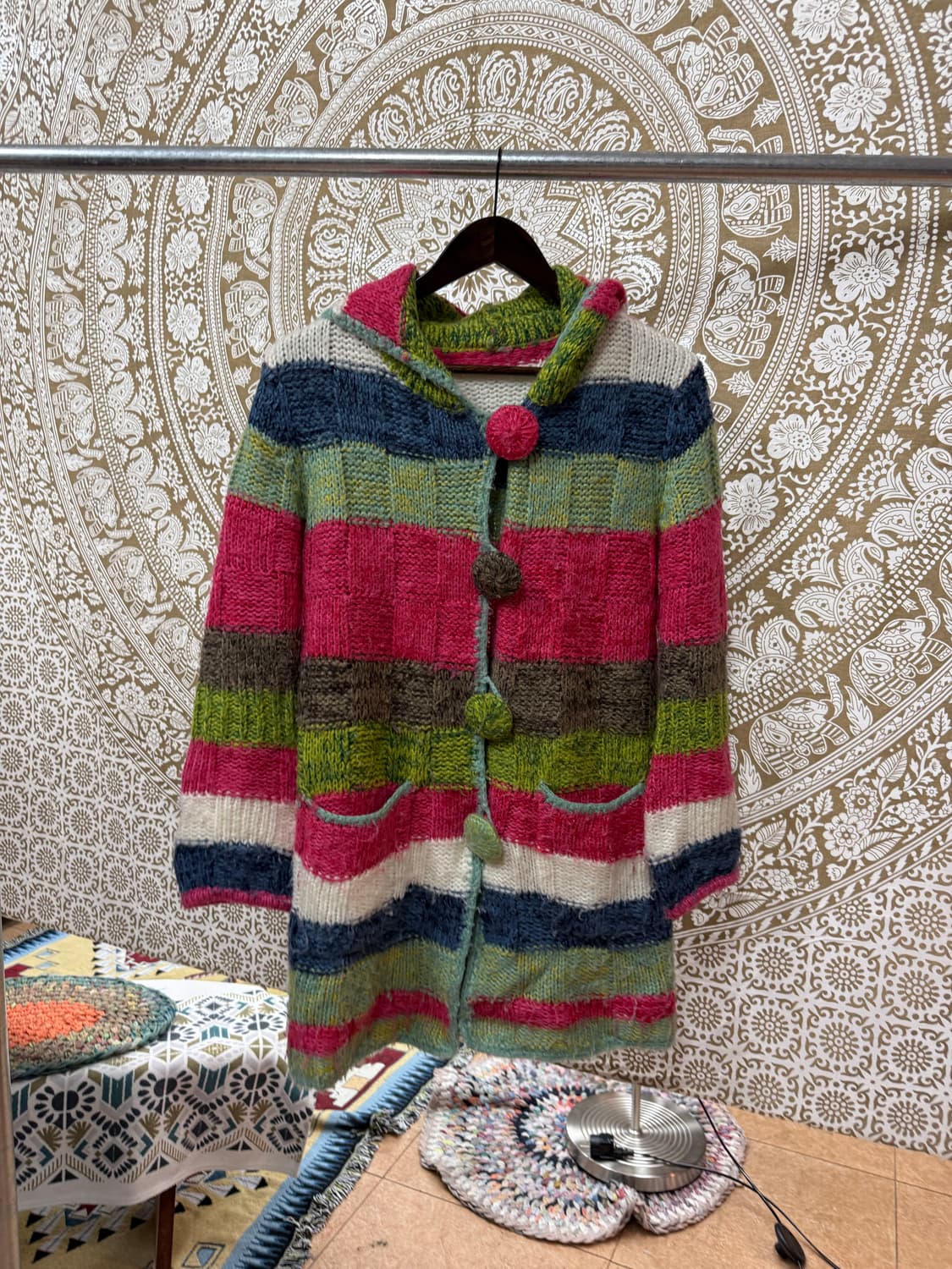 빈티지 왕버튼 스트라이프 니트 후드 가디건  상품이미지2