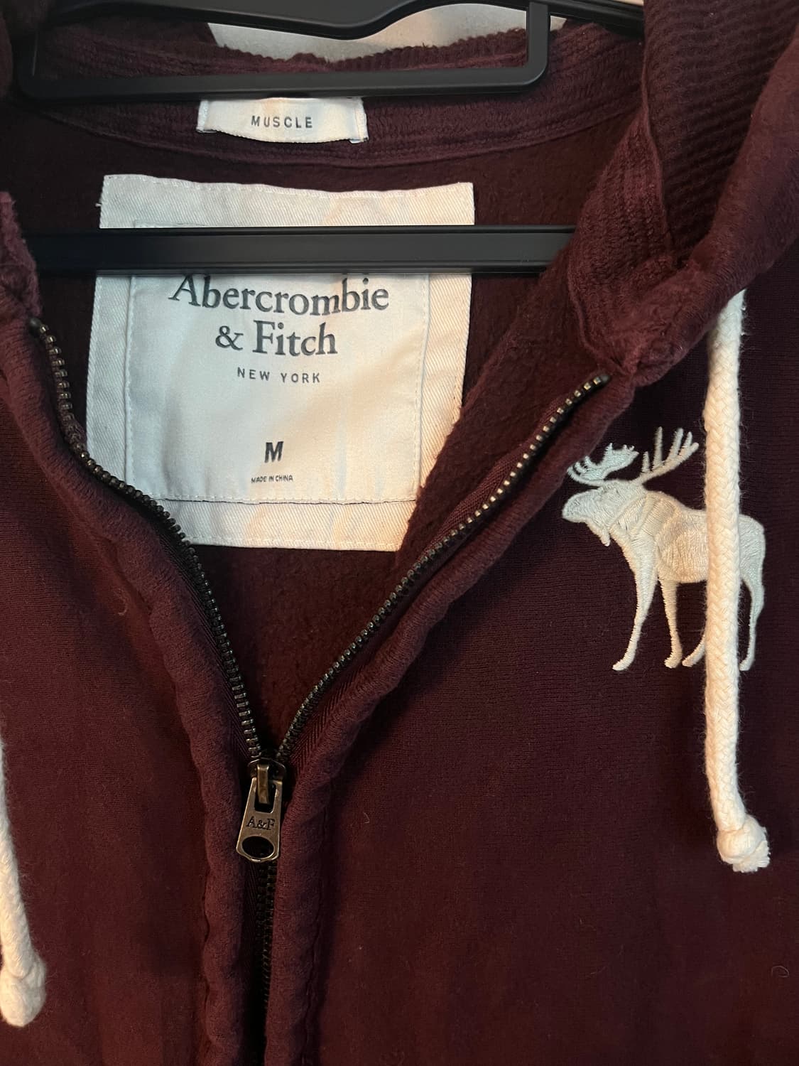 아베크롬비 화이트 순록 대장 후드집업 버건디 [M] 상품이미지5