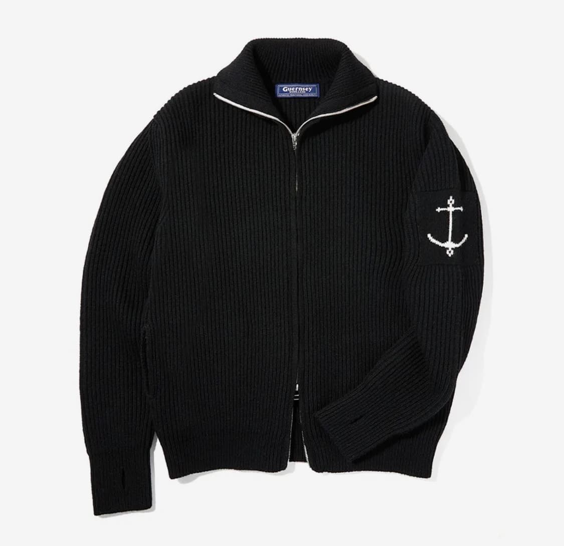 [XL] 건지울른스 셔틀랜드 울 집업 가디건 - 블랙 상품이미지1