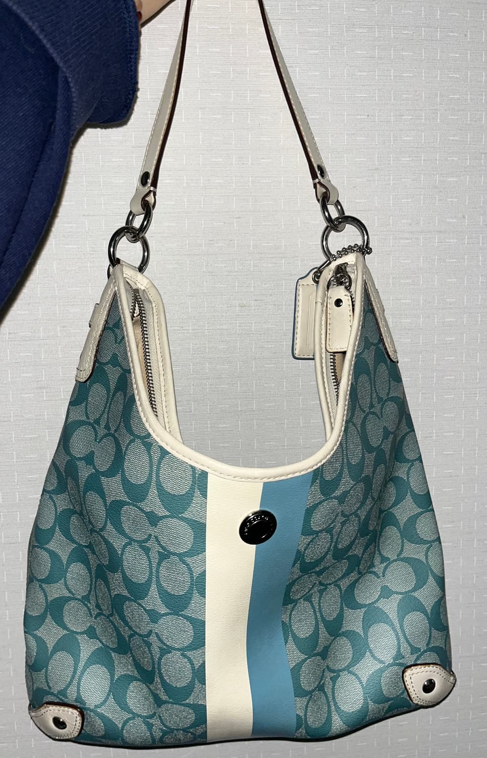 Rare🩵코치 스트라이프 블루 소호백 상품이미지1