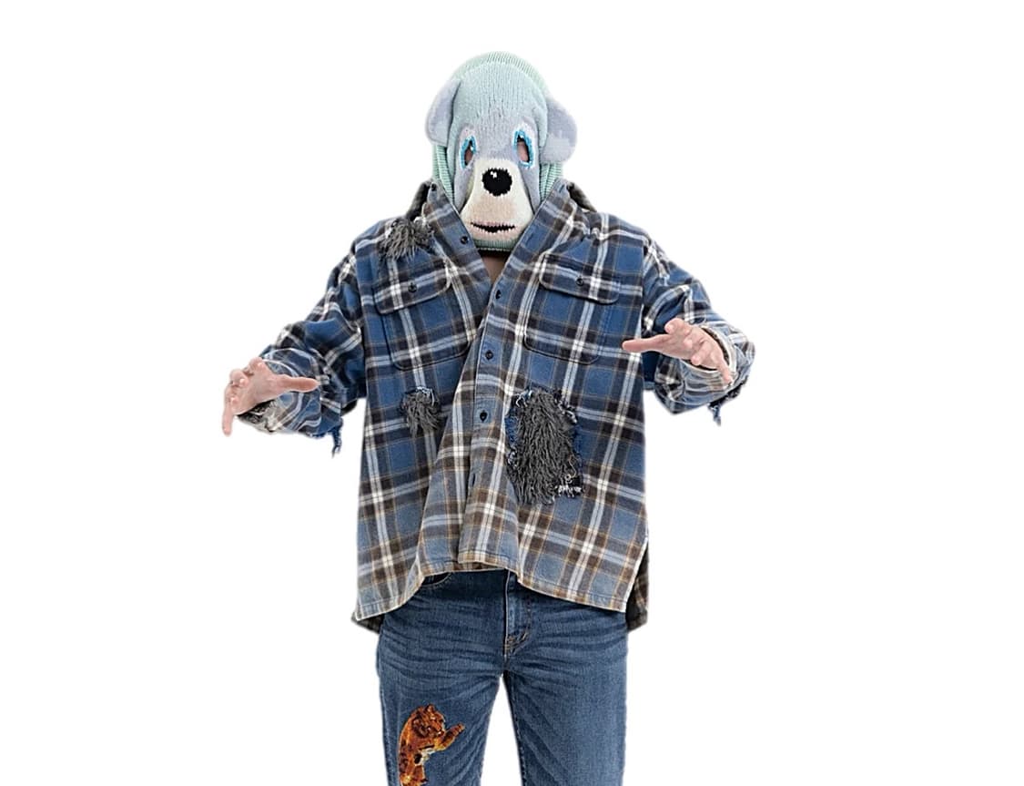 더블렛 23AW 오버핏 민트컬러 베어마스크 니트 상품이미지1