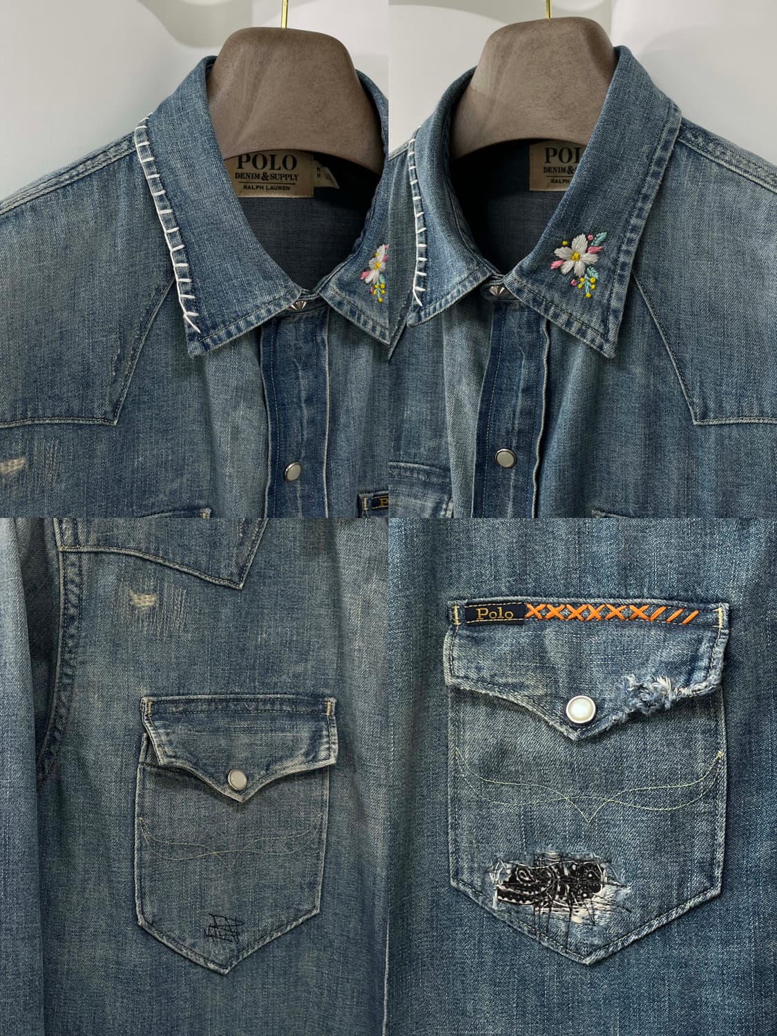 폴로 랄프로렌 콘초 플로워 엠브로이더 리페어 사우스 웨스턴 데님 셔츠 상품이미지6