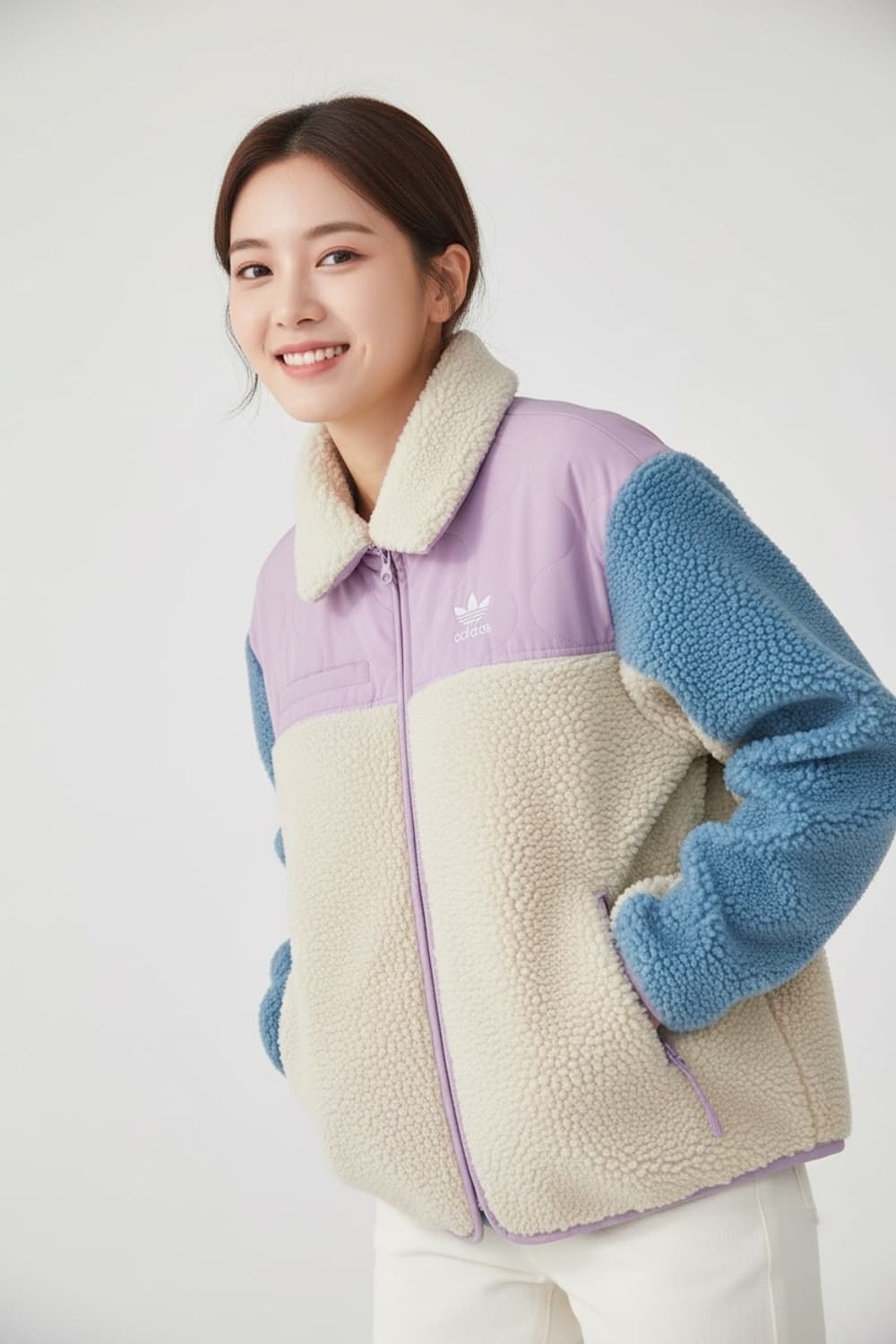 아디다스 컬러블록 뽀글이 플리스 집업 S 상품이미지1