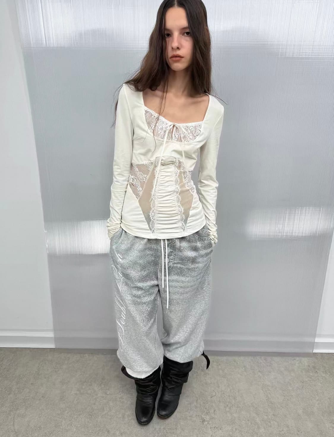 DoublePunch Lace Mesh Long Sleeve Tee L 상품이미지1