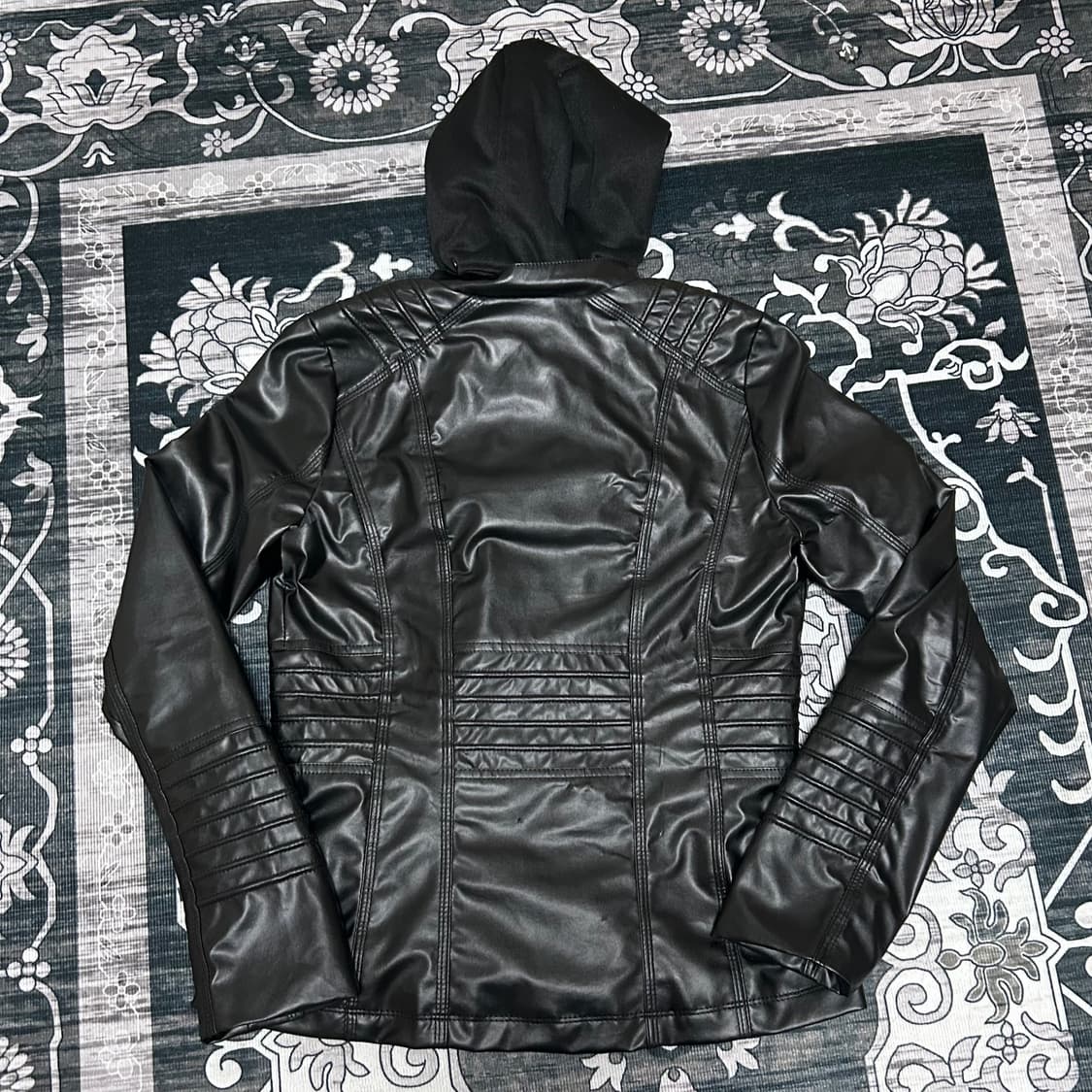 Jpn 00s 페이크 레더 후드 레이어드 자켓 vkei 펑크 y2k 상품이미지4